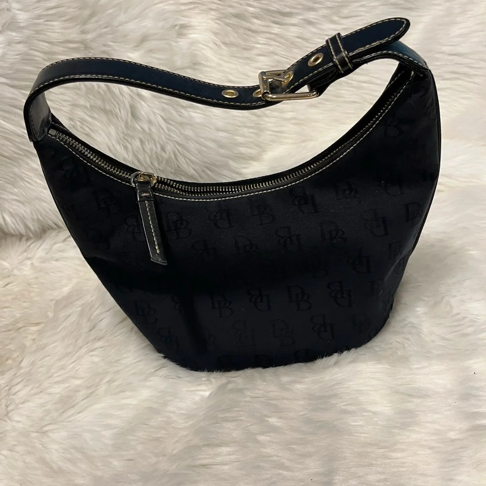 Dooney and Bourke Canvas Logo Bucket Bag Black Small Purse Women